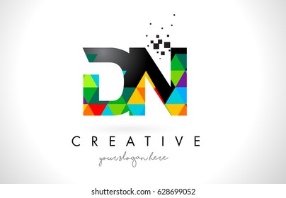 DN D N Letter Logo with Colorful Vivid Triangles Texture Design Vector Illustration.