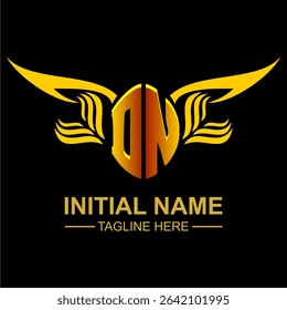 DN Golden Wing Emblem Logo with elegant gold wings, sleek and modern design. Ideal for branding, creative projects, luxury businesses, or artistic ventures.
