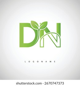 DN Green Leaf Logo - Minimal Eco Monogram for Organic Branding and Sustainable Identity Design