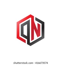 DN initial letters loop linked hexagon logo black red