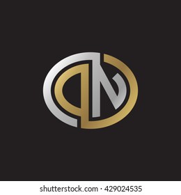 DN initial letters looping linked ellipse elegant logo golden silver black background
