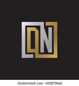 DN initial letters looping linked square elegant logo golden silver black background