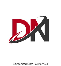 DN initial logo company name colored red and black swoosh design, isolated on white background. vector logo for business and company identity.