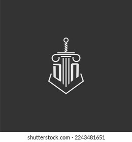 DN firma de ley de monograma inicial con diseño de logotipo de espada y pilar