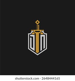 Monograma inicial de DN para imagem de estilo de escudo e espada