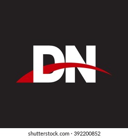 DN initial overlapping swoosh letter logo white red black background