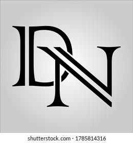 Logo de la letra DN con fondo blanco. El bonito logo de la letra negra.
