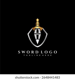 DN carta monograma de luxo para escudo e espada estilo imagem