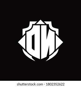 Monograma del logotipo DN con línea de protección y 3 flechas plantilla de diseño de forma sobre fondo negro