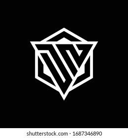 DN logo monogram with triangle and hexagon shape combination isolated on back and white colors