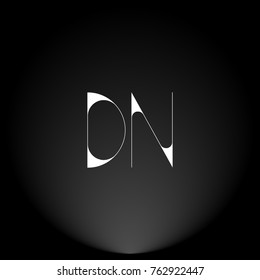 DN White thin minimalist LOGO Design with Highlight on Black Background.