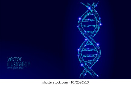 DNA 3D chemical molecule structure low poly. Polygonal triangle point line healthy cell part. Microscopic science blue medicine genome engineering vector illustration future business technology