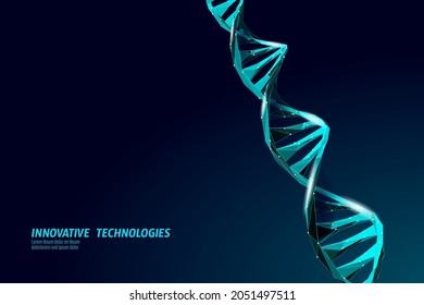 DNA 3D chemical molecule structure low poly. Polygonal triangle point line healthy cell part. Microscopic science blue medicine genome engineering vector illustration future business technology