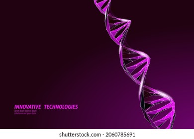 DNA 3D chemical molecule structure low poly. Polygonal triangle point line healthy cell part. Microscopic science medicine genome engineering vector illustration future business technology