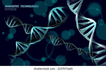 Estructura de molécula química 3D de ADN baja polilla. Línea de puntos triangulares poligonales de la parte celular sana. Ciencia microscópica genoma de medicina azul ingeniería ilustración vectorial futura tecnología empresarial