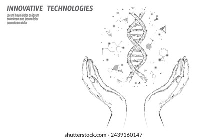 La estructura de la molécula química 3D del ADN mantiene bajo poli. Línea de punto de triángulo poligonal, parte de célula sana. Ciencia microscópica medicina genoma ingeniería ilustración vectorial tecnología de negocios del futuro