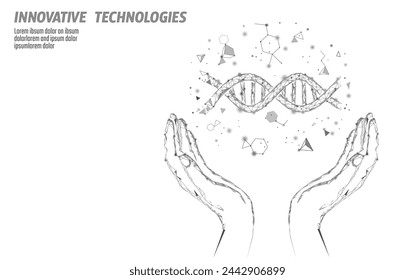 La estructura de la molécula química 3D del ADN mantiene bajo poli. Línea de punto de triángulo poligonal, parte de célula sana. Ciencia microscópica azul medicina genoma ingeniería ilustración vectorial futura tecnología de negocios