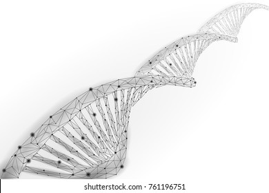 DNA 3D chemical molecule structure low poly. Polygonal triangle point line healthy cell part. Microscopic science gray white medicine genome engineering vector illustration future business technology