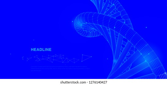 DNA. Abstract 3d Polygonal Wireframe DNA Molecule Helix Spiral On Blue. Medical Science, Genetic Biotechnology, Chemistry Biology, Gene Cell Concept Vector Illustration Or Background - Vector