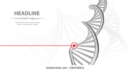  ADN. Espiral de hélice de la molécula del dna del bastidor polígonal 3d abstracto sobre fondo blanco. Ciencias médicas, biotecnología genética, biología química, concepto de células genéticas ilustración vectorial o antecedentes