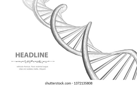 DNA. Abstract 3d polygonal wireframe dna molecule helix spiral on white background. Medical science, genetic biotechnology, chemistry biology, gene cell concept vector illustration or background