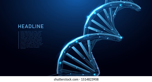  ADN. Espiral de hélice de la molécula de ADN poligonal 3d en azul. Ciencias médicas, biotecnología genética, biología química, concepto de células genéticas. concepto de tecnología de la innovación. vectorial