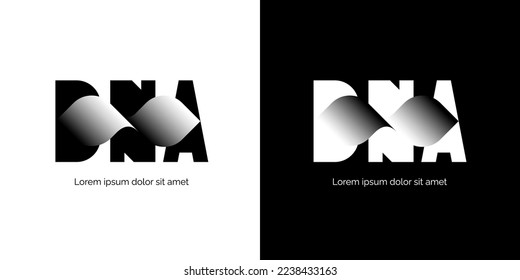 Diseño del logo de la molécula espiral abstracta de ADN. Concepto de lotipo de la estructura del gen helix de la medicina. Forma de onda molecular genética con una inscripción simple. Plantilla de datos de vectores creativos de identidad de marca comercial
