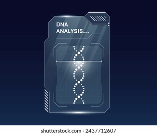 DNA analysis biometric ID scan system HUD design. User verification scanner and person identity biotechnology digital panel. Human genetic engineering identification. Medical recognition eps interface