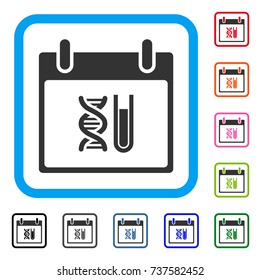 DNA Analysis Calendar Day icon. Flat grey iconic symbol inside a light blue rounded square. Black, gray, green, blue, red, orange color versions of DNA Analysis Calendar Day vector.