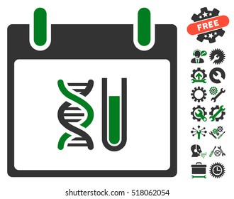DNA Analysis Calendar Day pictograph with bonus configuration pictograph collection. Vector illustration style is flat iconic symbols, green and gray, white background.
