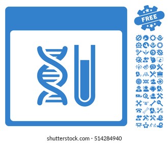 DNA Analysis Calendar Page icon with bonus configuration icon set. Vector illustration style is flat iconic symbols, cobalt, white background.