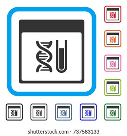 DNA Analysis Calendar Page icon. Flat gray pictogram symbol inside a light blue rounded square. Black, gray, green, blue, red, orange color additional versions of DNA Analysis Calendar Page vector.