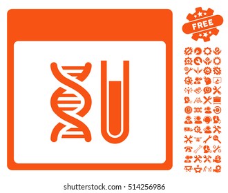 DNA Analysis Calendar Page pictograph with bonus configuration symbols. Vector illustration style is flat iconic symbols, orange, white background.