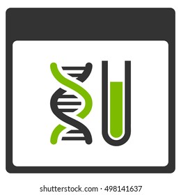 DNA Analysis Calendar Page vector pictogram. Style is flat graphic bicolor symbol, eco green and gray colors, white background.