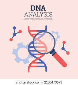 análisis de ADN concepto de banner de investigación de laboratorio, ilustración vectorial plana. Análisis genético y estudio de código genético humano para laboratorio de biotecnología.