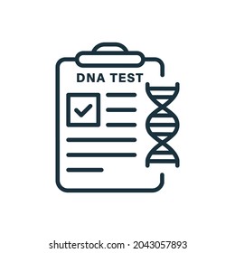 DNA Analysis Result Document with Molecular Structure Deoxyribonucleic Acid Helix Line Icon. DNA Test Result Report Pictogram. Genetic Info Outline Icon. Editable Stroke. Isolated Vector Illustration.