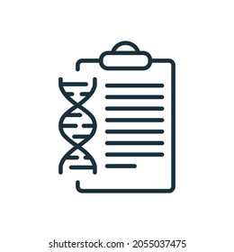 DNA Analysis Result Document with Molecular Structure Deoxyribonucleic Acid Helix Line Icon. Genetic Info Outline Icon. DNA Test Result Report Pictogram. Editable Stroke. Isolated Vector Illustration.