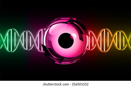 DNA background. molecular structure of planar elements. vector. green pink yellow Light Abstract Technology background for computer graphic website internet and business. eye