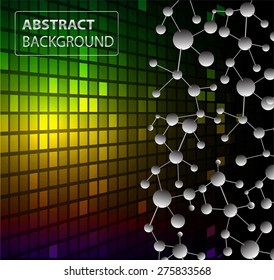 DNA background. molecular structure of planar elements.vector.green yellow purple Light Abstract Technology background for computer graphic website internet business. text box.Tables,mosaic.pixel.card
