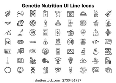 Conjunto de iconos de línea de plan de dieta y nutrición personalizada basada en ADN.