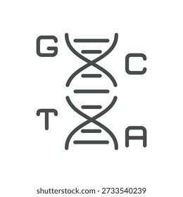 DNA Bases Icon. Outline Isolated Pictogram of Nucleotides GCTA, Representing Genetic Code, Sequencing and Molecular Biology. Line Icon for Science and Education Applications.