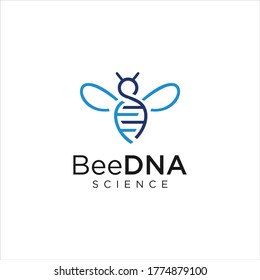 DNA Bienenlogo Design Genetisches Symbol. Diagnostik des DNA-Logos von Tieren