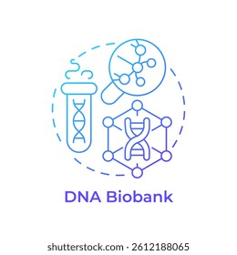 DNA biobanks blue gradient concept icon. Human genetic materials storage. Genome scientific research methods. Round shape line illustration. Abstract idea. Graphic design. Easy to use in article