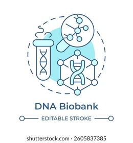 DNA biobanks soft blue concept icon. Human genetic materials storage. Genome scientific research methods. Round shape line illustration. Abstract idea. Graphic design. Easy to use in article