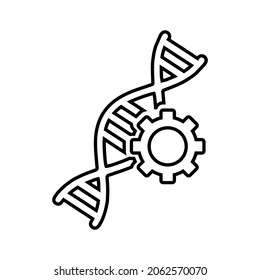 Dna, biology, gear outline icon. Line art vector.