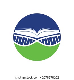 Diseño del logo vectorial del libro de ADN. Plantilla de logotipo vectorial de libro genético.	
