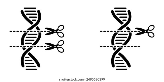 DNA, break or broken. DNA string, double helix spiral line. RNA gene chromosome elements, medic atom cell. Medical concept of biochemistry with dna molecule. Analysis test tools. Search data.