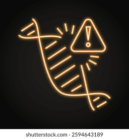 DNA break neon line icon. Hereditary disease warning, damaged helix. Vector illustration