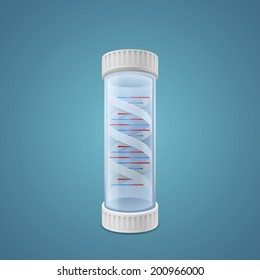 DNA in capsule on blue background