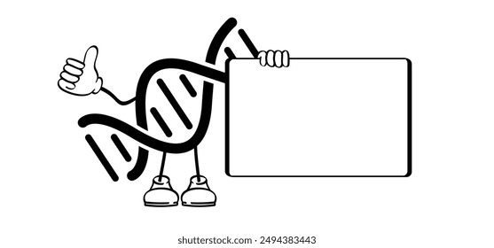 DNA and cartoon mascot. DNA string, double helix spiral line. blood types, donor concept blood. Medical concept of biochemistry with dna molecule. Analysis test tools. Search data. DNA strand.